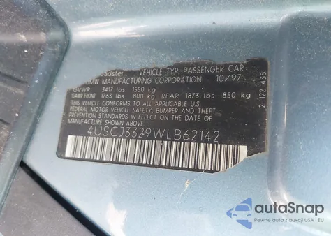 1998 BMW Z3 2.8 из США, поврежденный, VIN 4USCJ3329WLB62142